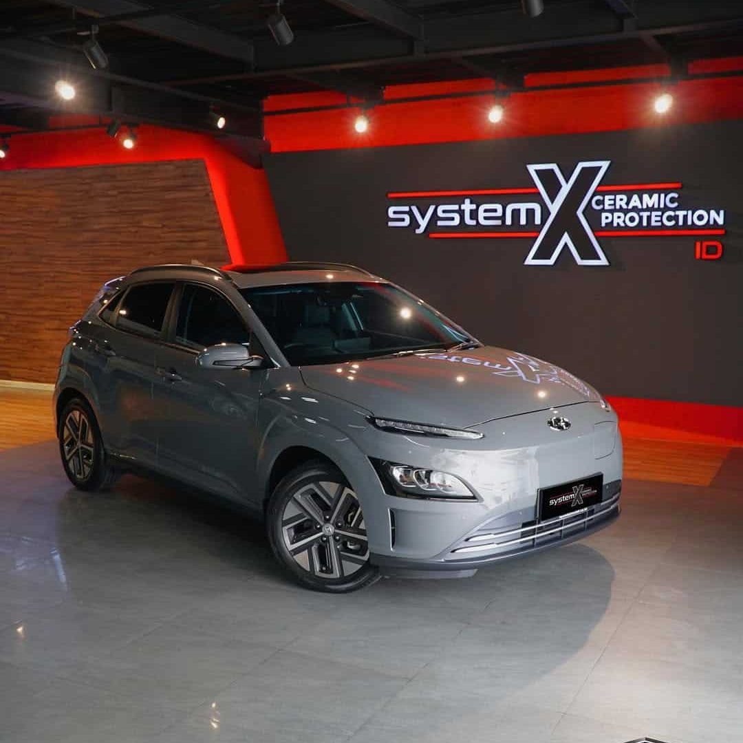 Hyundai Kona EV after detailing Pro Supreme package by System X Indonesia.More Information conta